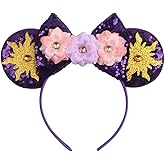 CLGIFT Princess Minnie Ears - Pick Your Color, Floral Minnie Ears with Purple Sparkle