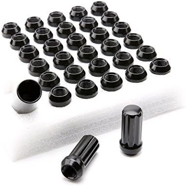 TPSA 51mm 2'' Long 9/16-18 Thread Size Set of 32pcs Small Diameter Spline Drive Black Lug Nuts Closed End with 2 Keys fit Dodge Dakota 05-11 Durango 04-09 Ram 1500 2500 3500