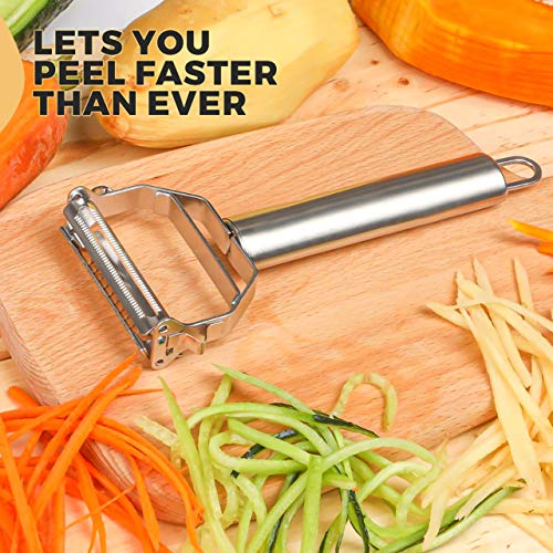 Stainless Steel Potato Ricer with Multi-Function Vegetable Peeler, Potato Stainless Steel Grinder for Mashed Potatoes, Fruits and More- 3 Interchangeable Discs, 2 Pack (Potato Ricer + Potato Peeler)