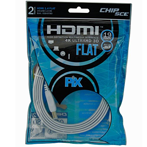 Cabo HDMI Flat Branco 2 Metros Pix 1.4 4K UltraHD 19 Pinos - Polibag Chip Sce 018-9780