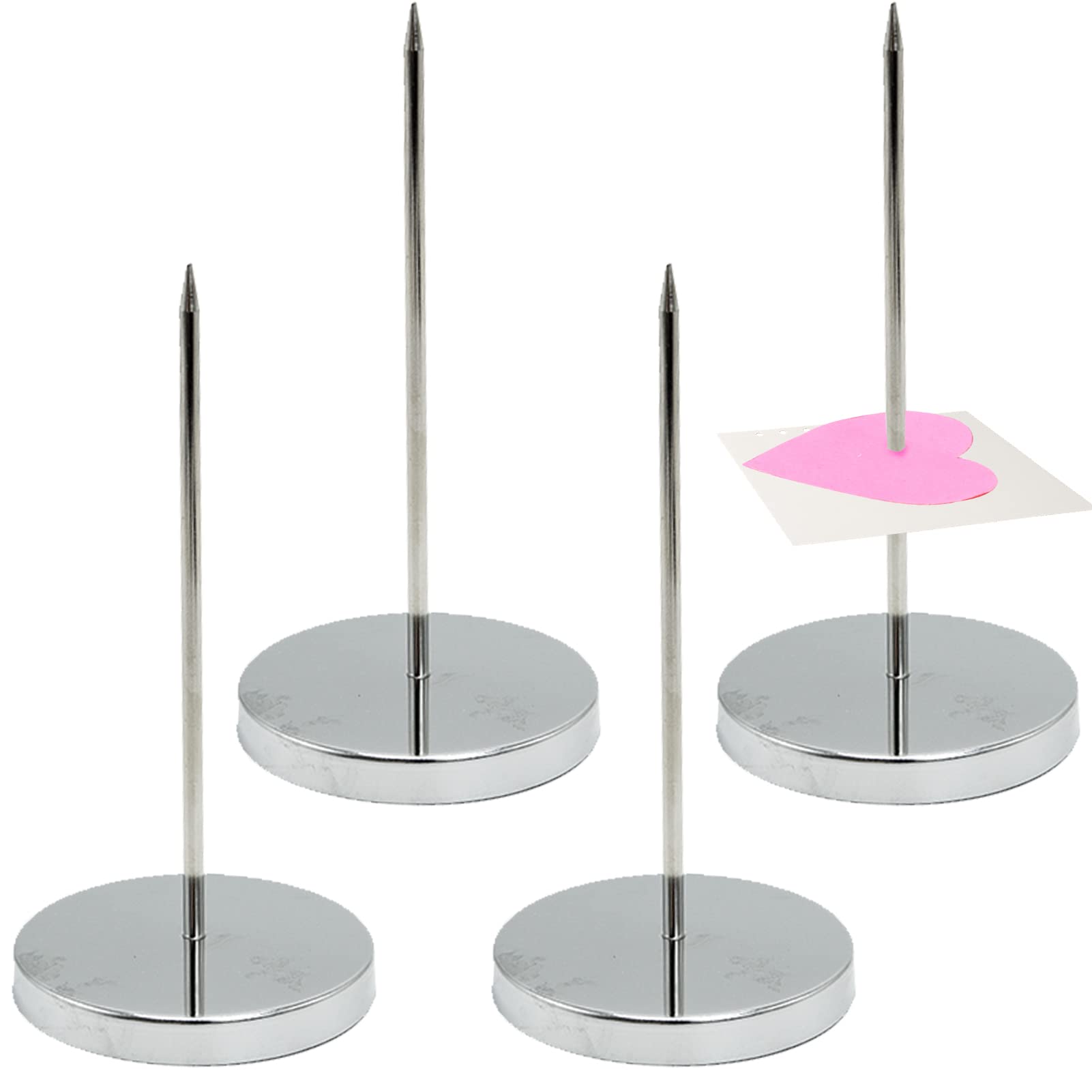 SZXMDKH 4 Pcs Paper Memo Holder, Receipt Spike with Round Base, Metal Straight Rod Receipt Holder for Restaurant Kitchen Hotel Office (Silver)