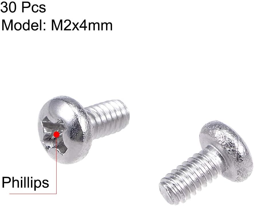 sourcing map M2x4mm Machine Screws Pan Phillips Cross Head Screw 304 Stainless Steel Fasteners Bolts 30Pcs - Image 3