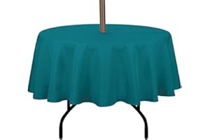 youngseahome Outdoor Tablecloth Wrinkle-Free Stain Resistant Waterproof Polyester Fabric Table Cover with Zipper Umbrella Hole for Picnic/Party/Dinner/Patio Garden(70inch Round,Zippered,Teal)