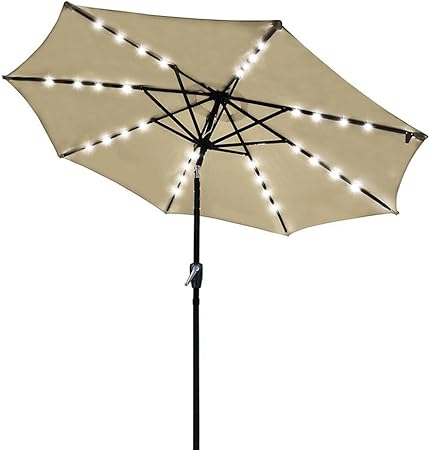 Amazon Com Yescom 9ft 32 Solar Powered Led Light Outdoor Patio Umbrella With 8 Rib Crank Tilt For Table Market Beach Pool Cafe Deck Garden Outdoor