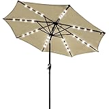 Amazon Com Giantex 9ft Market Patio Umbrella W Solar Lights Outdoor Table Umbrella W Push Button Tilt And Crank 180g Polyester And Sturdy Ribs Sun Umbrellas For Market Garden Beach Pool Tan Kitchen Dining