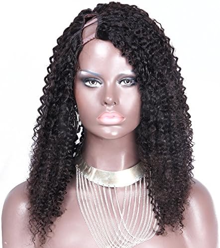 Addcolo U Part Human Hair Wig for Black Women 150% Density Afro Kinky Curly 100% Real Human Hair U Part Wigs Curly Wigs Natural Looking 1x4 Right Part Natural Color (20 Inches)