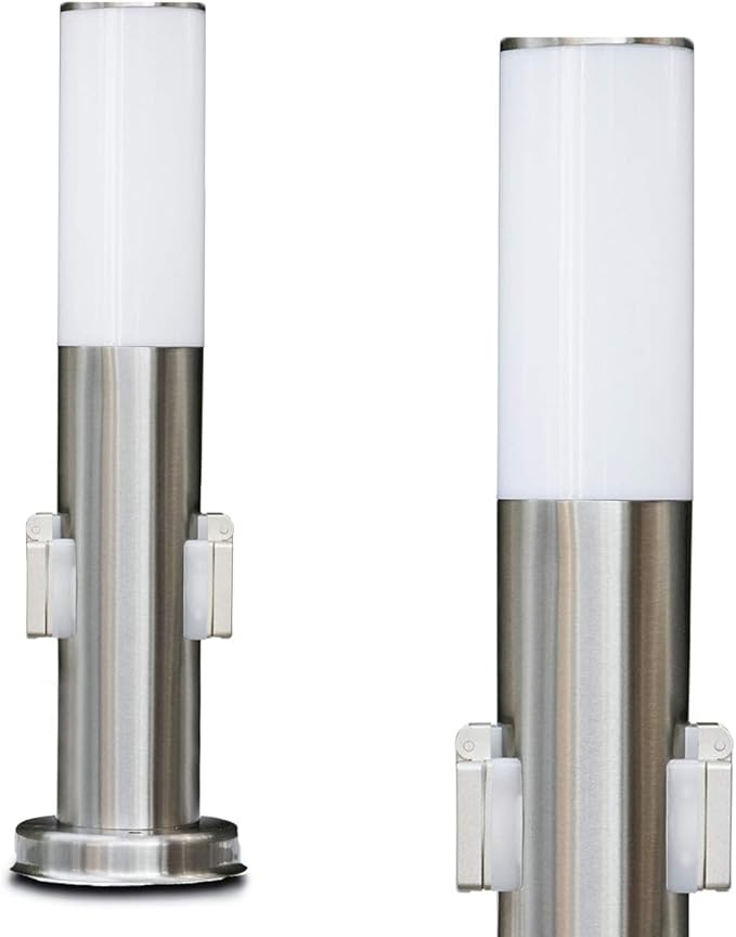 Aussenleuchte Caserta Mit 2 Steckdosen Moderne Sockelleuchte Aus Edelstahl Und Kunststoff Scheiben Wegeleuchte 45 Cm Gartenlampe Mit E27 Fassung Max 15 Watt Gartenbeleuchtung Ip44 Amazon De Beleuchtung