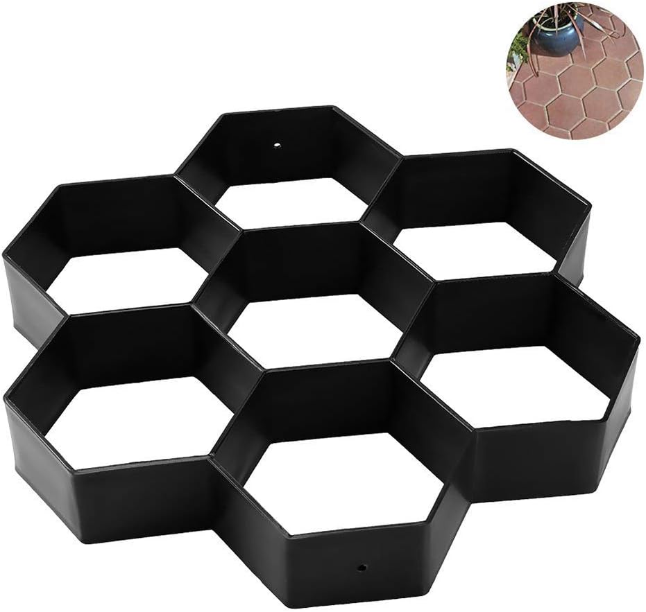 SUNJULY Walk Maker, Garden DIY Hexagon Concrete Path Maker Molds Stepping Stone Paver, Pathmate Stone Moldings for Lawn Patio Yard Reusable Walkway Pavement Paving Moulds - 11.7911.791.57in