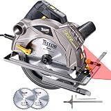 TECCPO Circular Saw with Laser, Corded Saw 1500W, 5500 RPM, 2 Blades(7-1/4"), Lightweight Aluminum Guard, Max Cutting Depth 2-1/2''(90°), 1-4/5''(45°), Scale Ruler - TACS01P