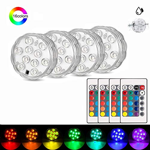 Submersible LED Light(4pcs), RGB Multi Color Waterproof Battery Remote Control Powered Light Controller for Hot Tub Fountain Vase Swimming Pool Decoration Pond Garden Party Weeding Halloween Christmas