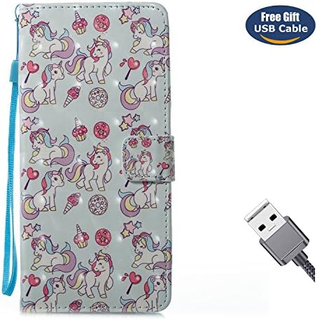 Aireratze Galaxy Note 8 case,Galaxy Note 8 cover, [Wallet Case] Premium Soft PU Leather Notebook 3D Surface Design Case ID Slot Slim Flip Skin Cover for Samsung Note 8(Unicorn Blue)+USB cable