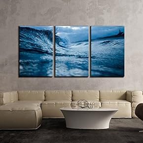 3 Piece Canvas Wall Art - Waves on The Sea - Modern Home Art Stretched and Framed Ready to Hang - 16"x24"x3 Panels