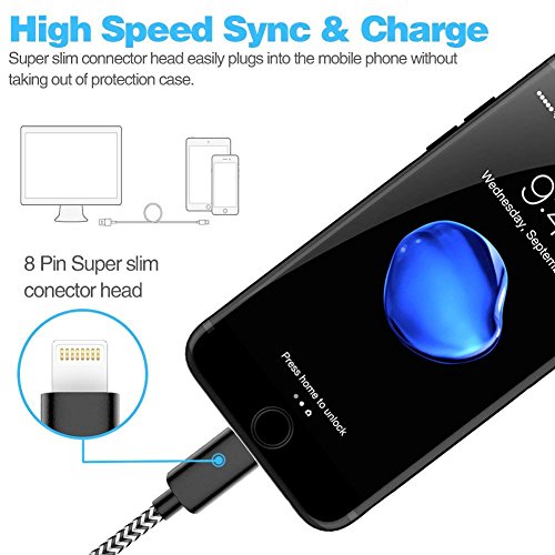 image for TNSO MFi Certified Phone Cable 5 Pack [3/3/6/6/10FT] Extra Long Nylon 