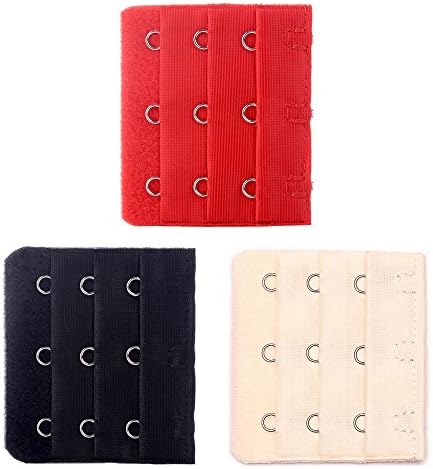 HKDK 3pcs Women Bra Extender Bra Strap Extension 3 hooks 3 Rows red-black-skin color