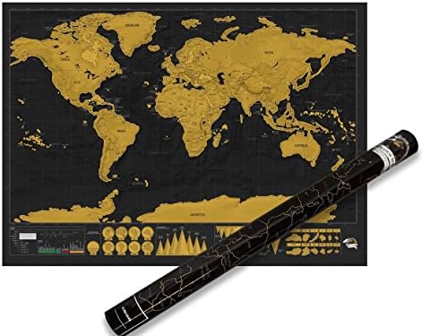 GoldMaps Scratch Off World Map Poster - Scratch Map - Gold and Black - Fun for any traveler - Scratchable - Gift tube included (16.5" x 12")