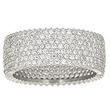Sterling Silver, Rose, Yellow, Black 7 Row Cubic Zirconia Pave Eternity Band Ring