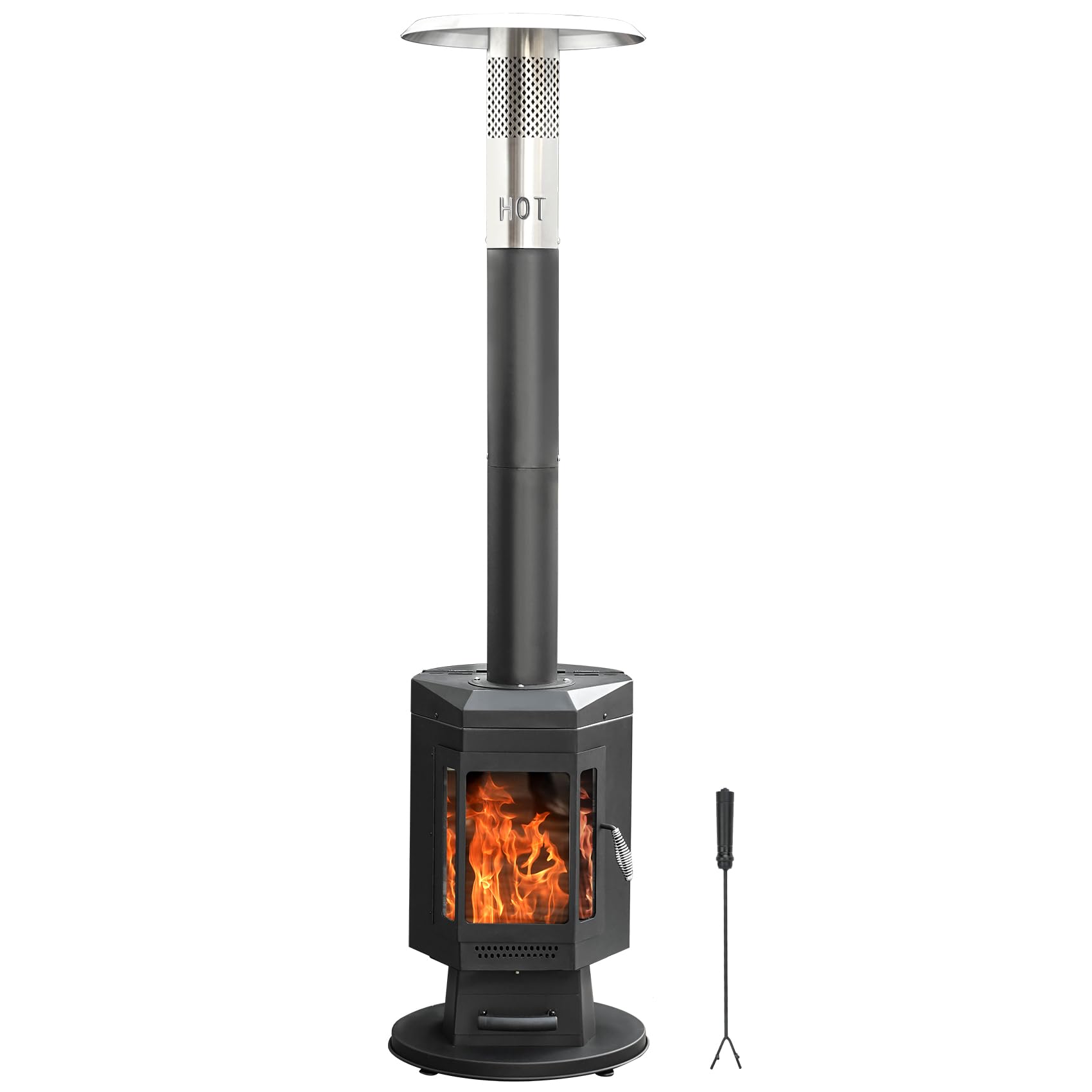 Photo 1 of ONLYFIRE OUTDOOR LIVING 80" Premium Wood Pellet Patio Heater with Glass Window, Portable Pellet Heater with Wheel, Modern Fire Pit for Patio Backyard Garden Villa Outdoor Restaurant, 70,000BTU, FP058
