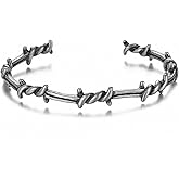 Barsly Men Bangle Open Cuff Twist Thorns Wire Titanium Steel Geometric Bracelet Open Cuff Barbed Jewelry Viking Bangles