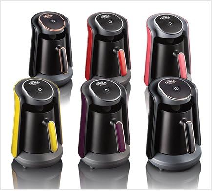 ARZUM OKKA Minio OK004 Coffee Maker Machine Electric Turkish 7 Colors, and Full Pot, Serves 4 People And Guests Capacity 4-Cups, Stainless Steel, Sound Alarm and Safety System.