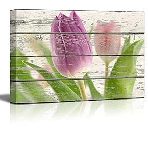 Purple Tulip Flower Artwork - Rustic Canvas Wall Art Home Art - 12x18 inches