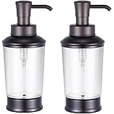 Vintage Style Soap Dispenser Bottles, 16oz Refillable Pump Bottles (2 Pack), Bronze Color with Clear Jar, Retro Bathroom or Kitchen Soap Dispenser for Lotion, Shampoo, Conditioner (Bronze-2pcs)