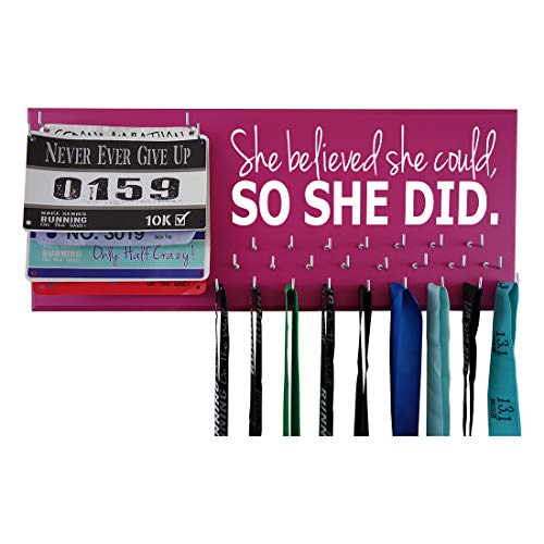 Medal Display - SHE Believed SHE Could, SO SHE DID - All Sports - Running - Gymnastics - Swimming - Cheerleading - Soccer (Hot-Pink with Bibs)