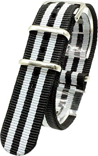 [2PiS] Nato Nylon ( Black / White : 18mm ) Interchangeable Replacement Watch Strap Band 85-1-18