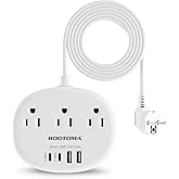 European Travel Plug Adapter with USB C, 3 AC Outlets 4 USB Ports (2 USB-C, 4.8A/24W) Canada to Europe Travel Power Bar for E