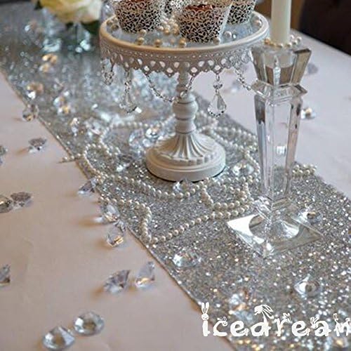Sequin Table Runner Silver 12x50 Inch Perfect for party Sequins and Wedding Linens Halloween Days