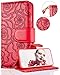 FLYEE iPhone 8 Plus Case,iPhone 7 Plus Wallet Case, Premium Flip Wallet Leather [Emboss Flower] Magnetic Protective Cover with Card Slots for iPhone7 Plus iPhone8 Plus 5.5 Inch yahuacha-red