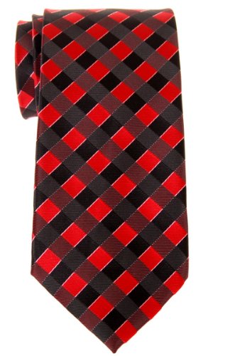 Retreez Classic Check Woven Microfiber Men's Tie - Black and Red Check