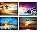 Beach Theme Decor for Bedroom, PIY HD Beautiful Sunset Sea Wall Art, Colorful Canvas Prints Home Decorations (4 Piece 1