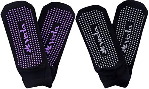 Veda Yoga &amp; Pilates Socks for Women (2 Pairs) Non-Slip, Non-Skid Silicone Traction Grip