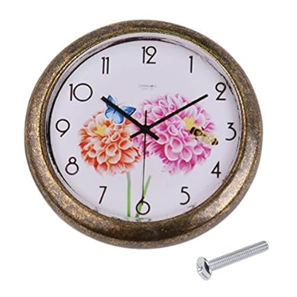 ShoppingLane Set of Clock Flower Background Drawer Door Cabinet Bin Knob with Mounting Screw Antique Brass