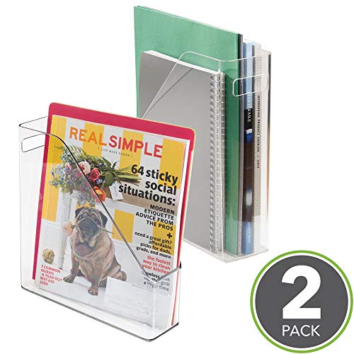 mDesign Plastic File Folder Bin Storage Organizer - Vertical with Handle - Holds Notebooks, Binders, Envelopes, Magazines - Container for Home Office and Work Desktops - 2 Pack - Clear - Thumbnail 2