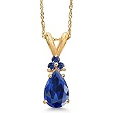 Gem Stone King 14K Yellow Gold Blue Created Sapphire Pendant Necklace for Women | 1.17 Cttw | Gemstone September Birthstone | Pear Shape 8X5MM | With 18 Inch Chain