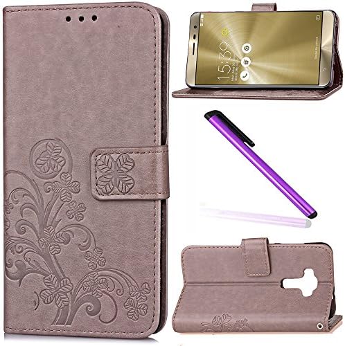 ASUS ZenFone 3 ZE552KL Case Cover EMAXELER Colour Stylish Wallet Embossing Kickstand Credit Cards Slot Cash Pockets PU Leather Flip For ZenFone 3 ZE552KL Clover Gray