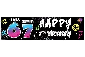 Andaz Press 13x48 Inch 6 7 Birthday Banner Decorations, I Was 6 Now I'm 7 Birthday Banner Graffiti 67 Happy Birthday Party Ba