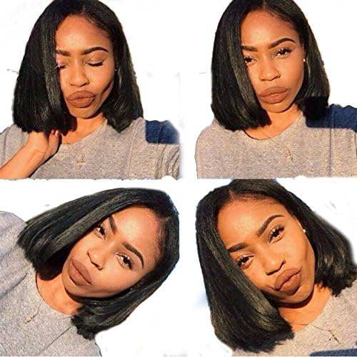 Rongduo Yi Brazilian Virgin Human Hair 130%Density Natural Black Color Silk Straight Glueless Lace Front Wigs with Natural Hairline for Black Women(10inch lace front)