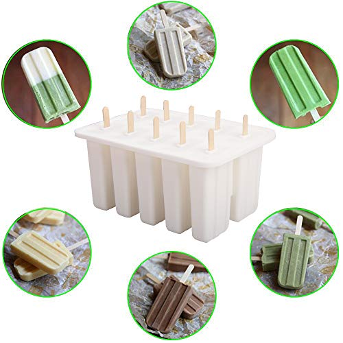 Homemade Popsicle Molds Shapes, Food Grade Silicone Frozen Ice Popsicle Maker-BPA Free, with 50 Popsicle Sticks 50 Popsicle Bags(10 Cavities) (10 Cavities, white)