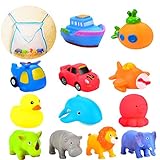 Joyin Toy Twelve 3.5-Inch Squirter Squeaker Rubber Bath Toy Set with Organizer