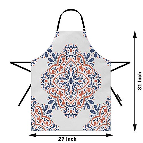 Moslion-Mandala-Apron-31x27-Inch-Aztec-Blue-Orange-Vintage-Paisley-Ethnic-Moroccan-Flower-Kitchen-Chef-Waitress-Cook-Aprons-Bib-with-Adjustable-Neck-for-Women-Men-Girls
