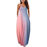 Fussangshu Women's Summer Maxi Dress Long Dress Casual Boho Sleeveless Strap Smocked Tiered Long Beach Sun Dresses