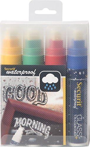 Dawson Jones 1/2" (15mm) Waterproof Liquid Chalkmarker 4 Pack (Yellow / Green / Red / Blue) - by Securit (Waterproof Chalkboard Marker, Liquid Chalkboard Marker)