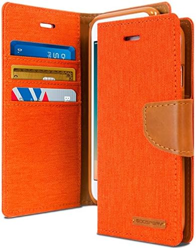 iPhone 7 Plus Case,Drop Protection,Denim Material Wallet Case [ID Card / Cash Slot] with Stand Flip Diary Cover w/ TPU Casing for Apple iPhone 7 (4.7") - Black / Black (CANVAS Orange / Tan Brown)