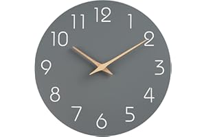 Mosewa Wall Clock Silent Non Ticking Decorative for Kitchen Bedroom Bathroom Office Living Room Battery Operated 10 Inch Gray Wood Modern Simple