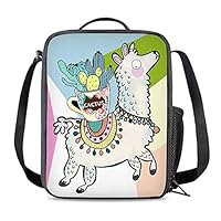 Salabomia Alpaca Cactus Design Lunch Bag Tote Insulted Thermal Lunchbox with Shoulder Strap for Teens Picnic Cooler Bag