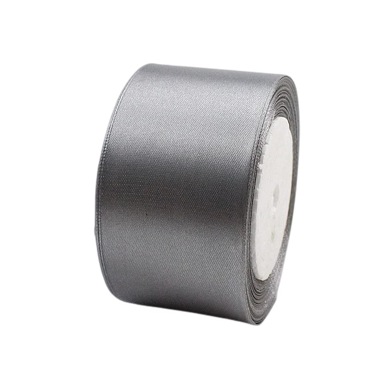 POPOYU 50mm Wide Silver Grey Fabric Satin Ribbon - 23M, Double Sided Satin, Large Thick Polyester Ribbons for Gift Wrapping, Wedding, Car, Sewing, Floral, Sew, Party, Xmas Gift Wrapping Ribbon