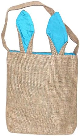Mordoa Easter Tote Jute Easter Bunny bag With Bunny Ears Easter Baskets Bags (Sky Blue) A04