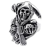 KONOV Stainless Steel Band Casted Grim Reaper Skull Biker Men's Ring, Size 16